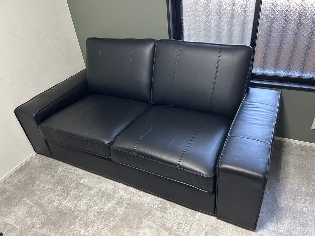 価格相談可　IKEAイケア　KIVIK 2人掛けソファ ブラック　レザー　展示品