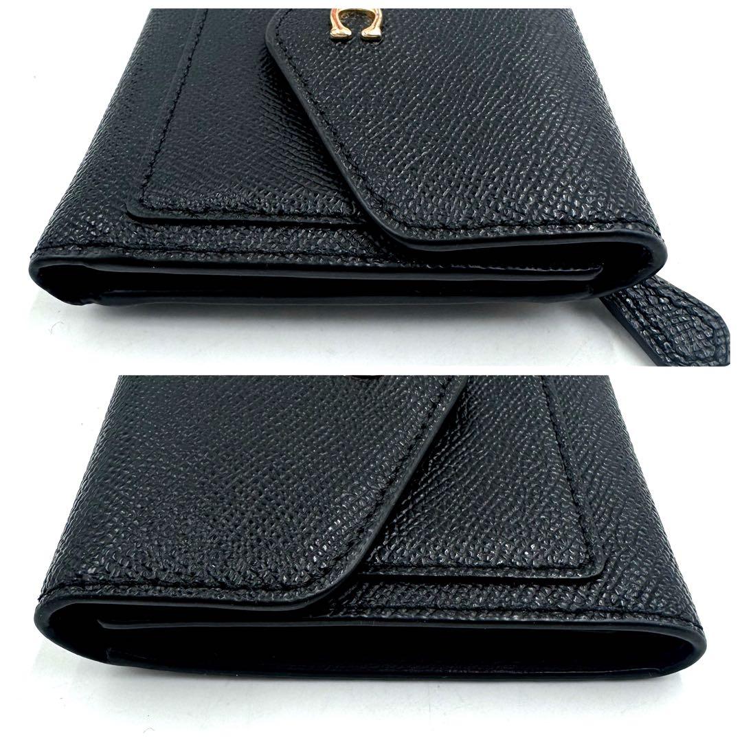 ✨極美品✨ COACH レザー コンパクト ウォレット 黒 Cロゴ ゴールド金具