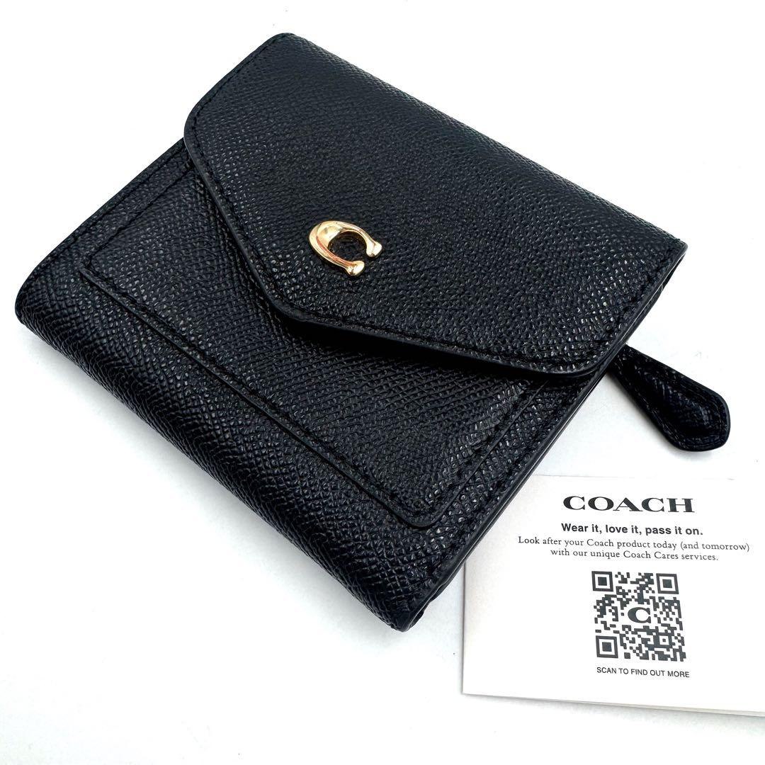 ✨極美品✨ COACH レザー コンパクト ウォレット 黒 Cロゴ ゴールド金具