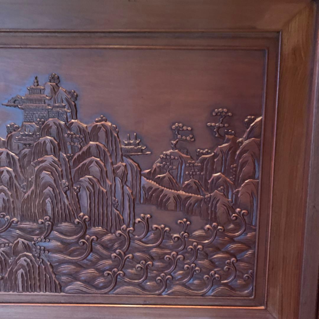 木製彫刻入り衝立　パーテーション