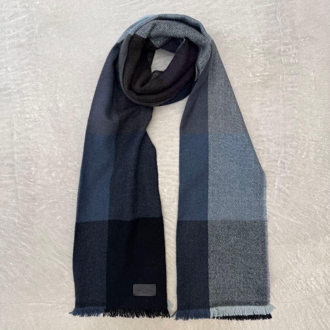 f*o様 【美品】 エルメス マフラー カシミヤ ヤク ブラウン チェック HE