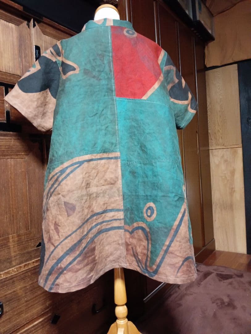 ★専用★大漁旗チュニック★柿渋ムラ染め★ロールカラー★