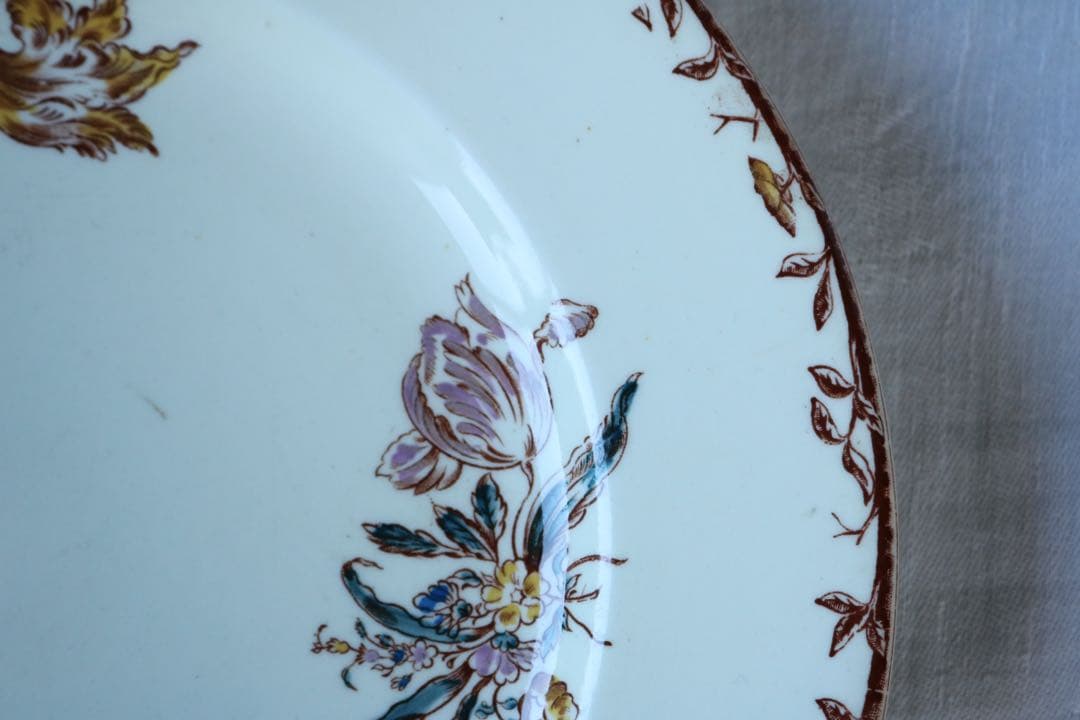 フランス　アンティーク　プレート　a saxe 手彩色　多色刷り　ぽってり