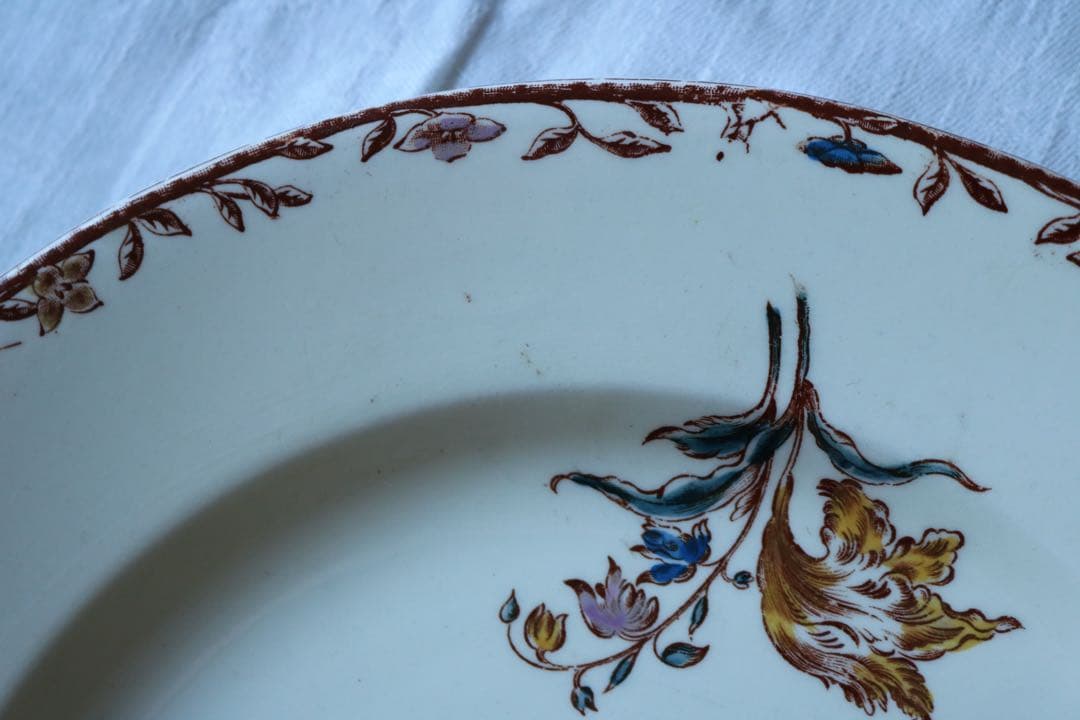 フランス　アンティーク　プレート　a saxe 手彩色　多色刷り　ぽってり