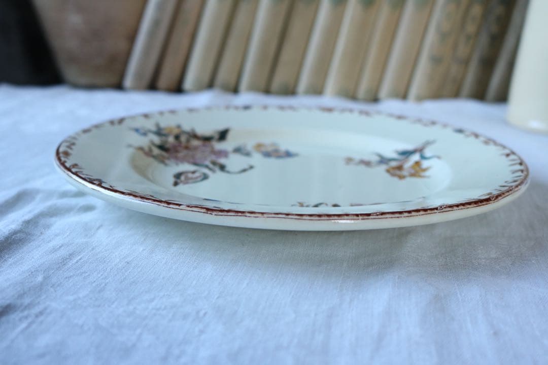 フランス　アンティーク　プレート　a saxe 手彩色　多色刷り　ぽってり