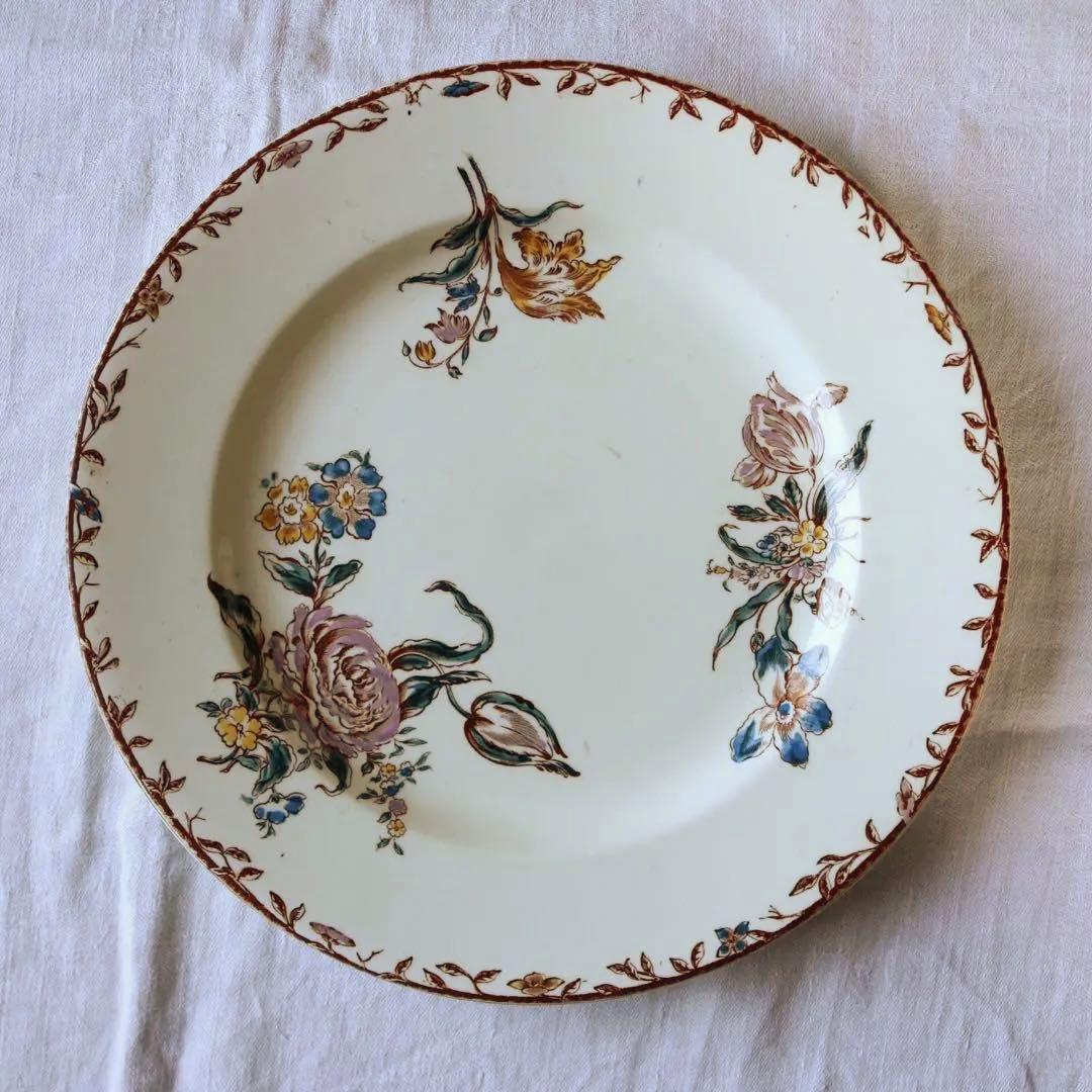 フランス　アンティーク　プレート　a saxe 手彩色　多色刷り　ぽってり