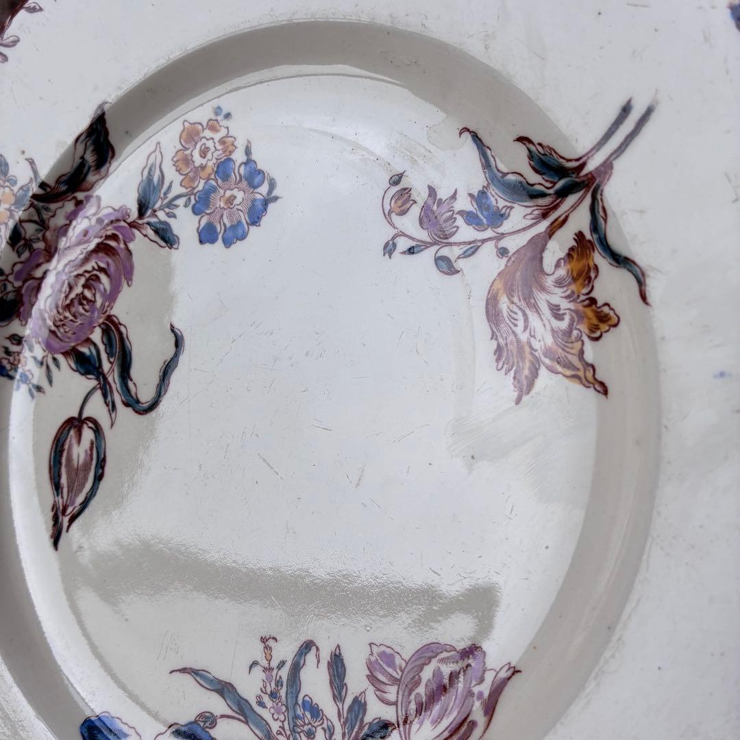 フランス　アンティーク　プレート　a saxe 手彩色　多色刷り　ぽってり