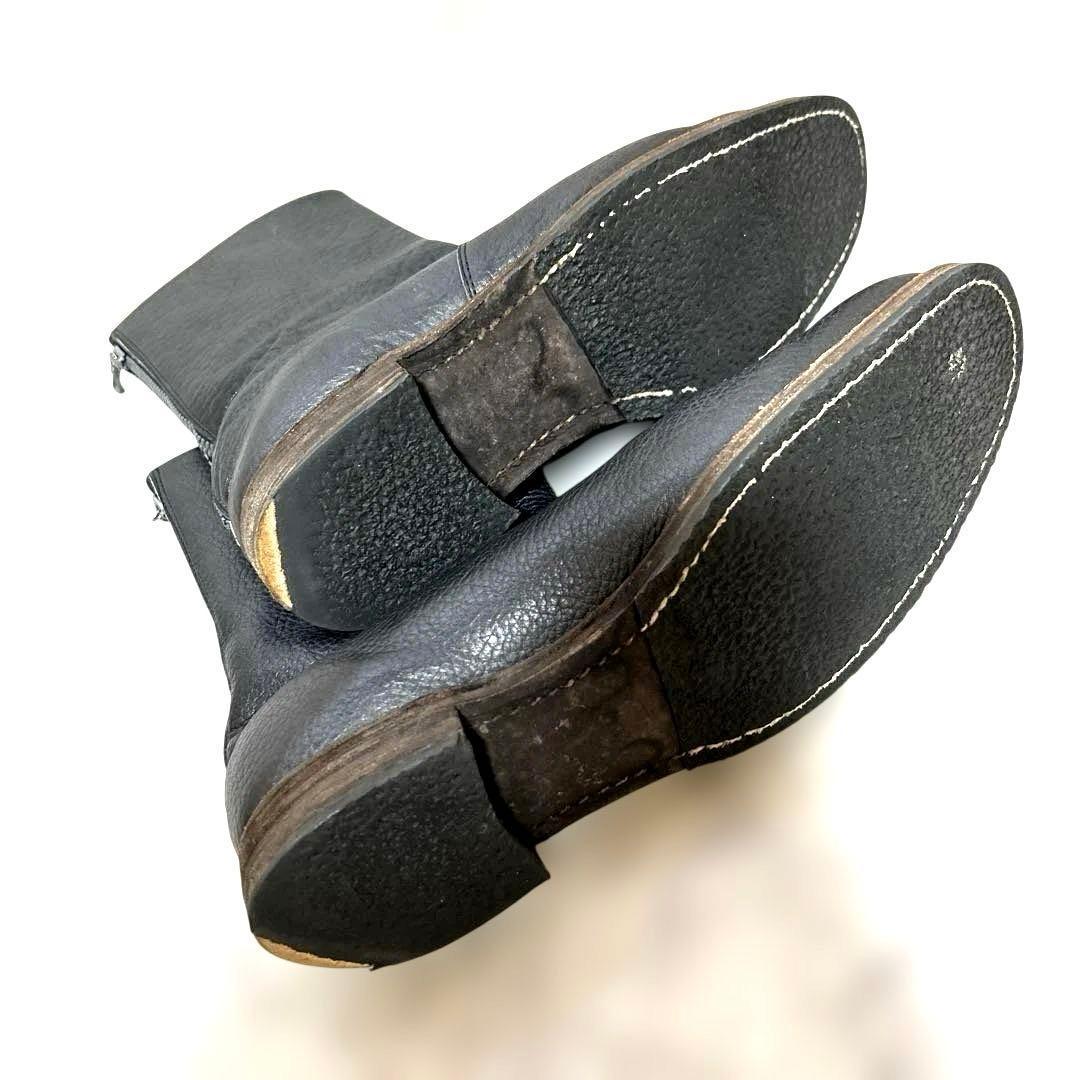 リップヴァンウィンクルブラック黒レザージッパーショートブーツ42(26.5相当)