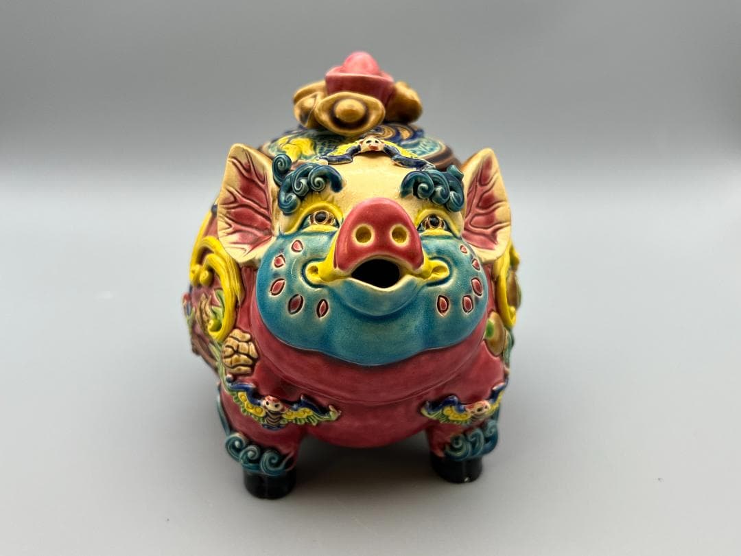 吉田　急須　豚形　智盧　陶光　林智信　林俊亨作　交趾焼　陶磁器　台湾交趾