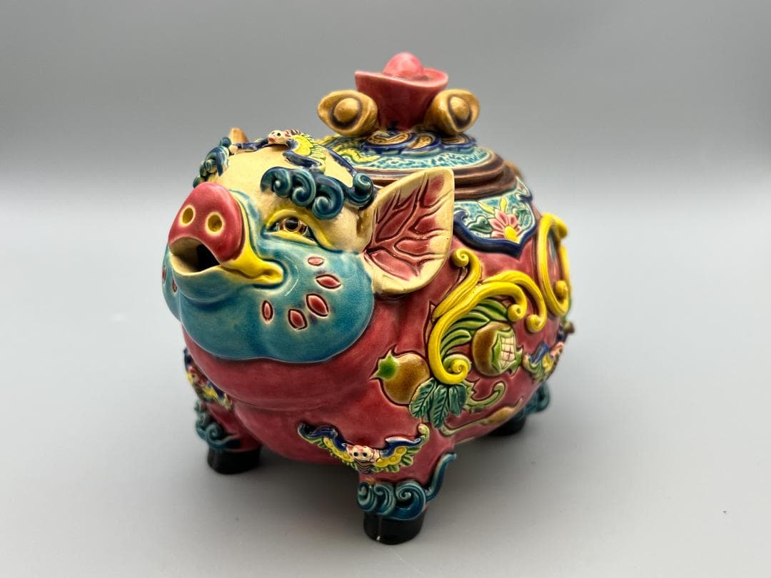 吉田　急須　豚形　智盧　陶光　林智信　林俊亨作　交趾焼　陶磁器　台湾交趾