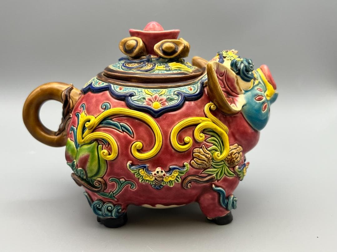 吉田　急須　豚形　智盧　陶光　林智信　林俊亨作　交趾焼　陶磁器　台湾交趾