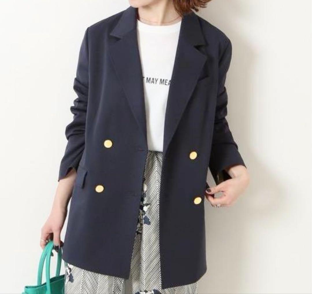 【良品】Spick & Span ドライツイルダブルブレストジャケット　金ボタン