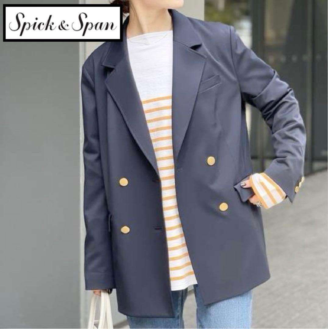 【良品】Spick & Span ドライツイルダブルブレストジャケット　金ボタン