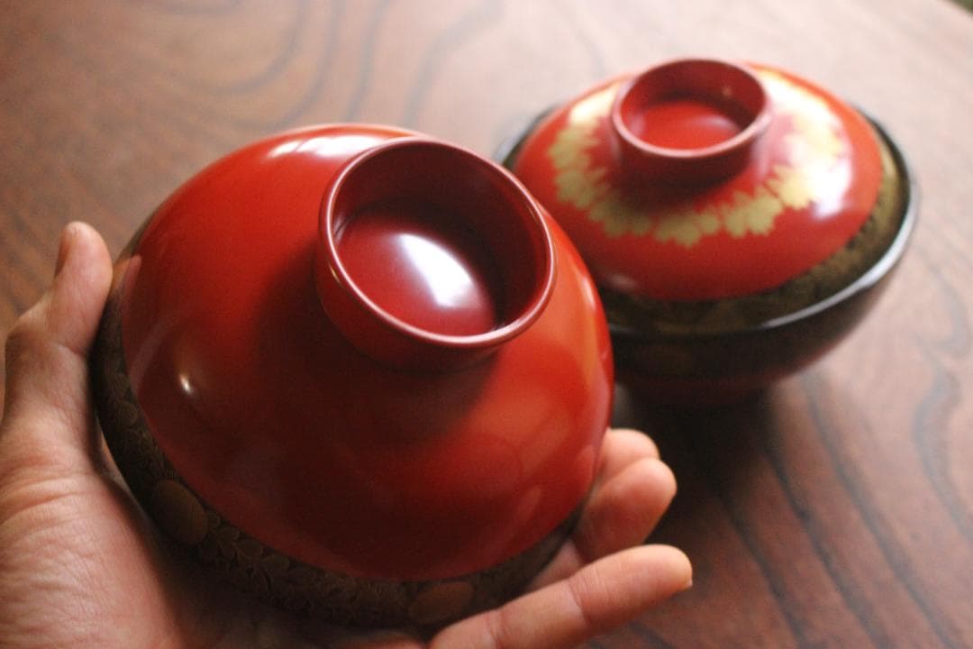 時代逸品！上質朱漆に極上菊桐唐草蒔絵の映えるお椀2点（検輪島塗京塗高台寺蒔絵