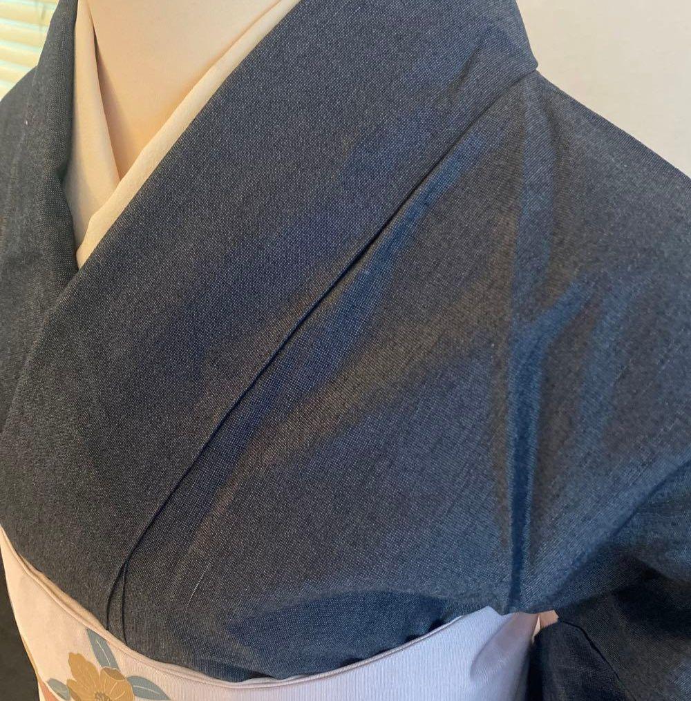 くるり Mサイズ デニム着物　グレーよりのネイビー系