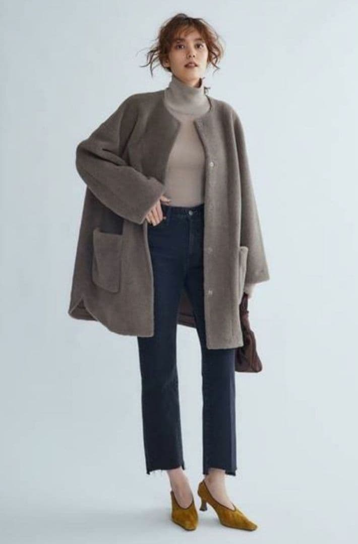 アーキ⭐様MilaOwen ノーカラーコートノーカラーシャツカーブボアジャケット