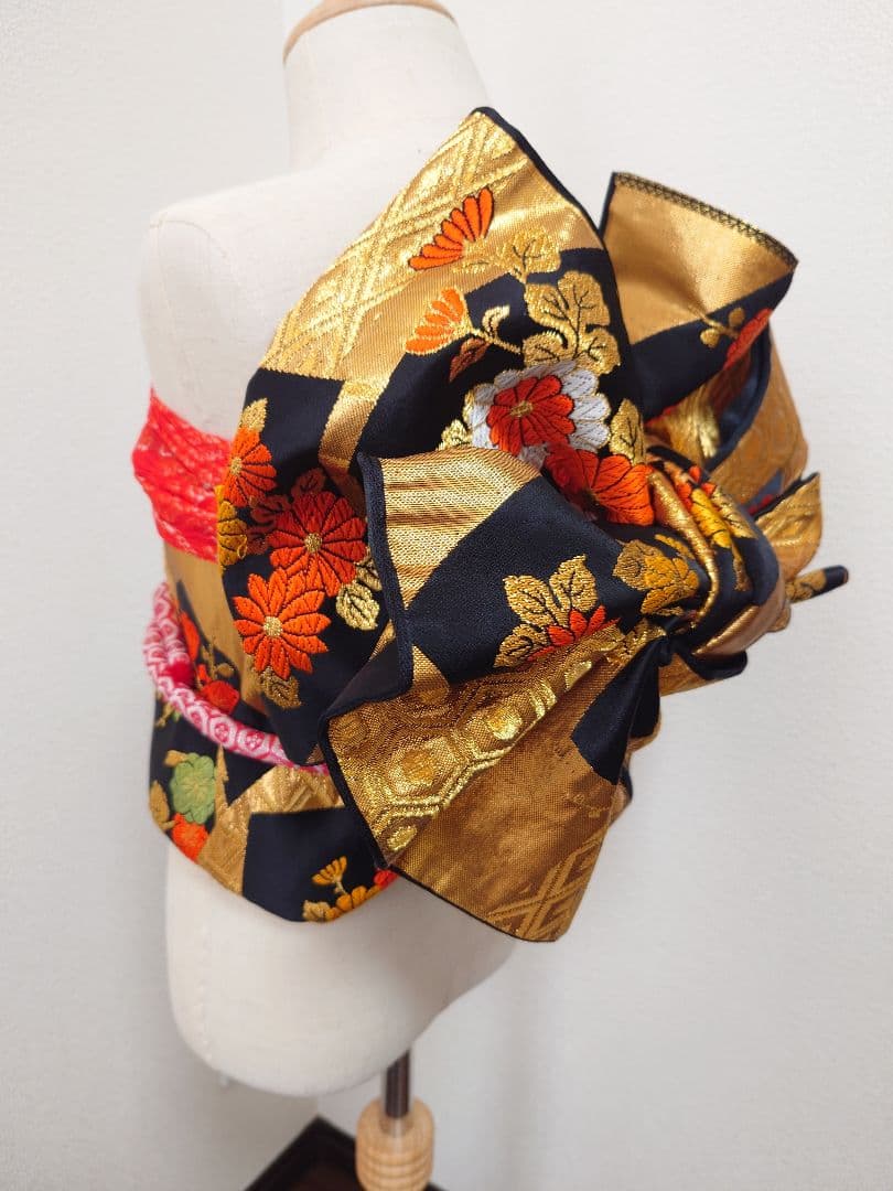 七五三　ハーフ成人式　ジュニア帯　袋帯からの作り帯　1点物　黒金