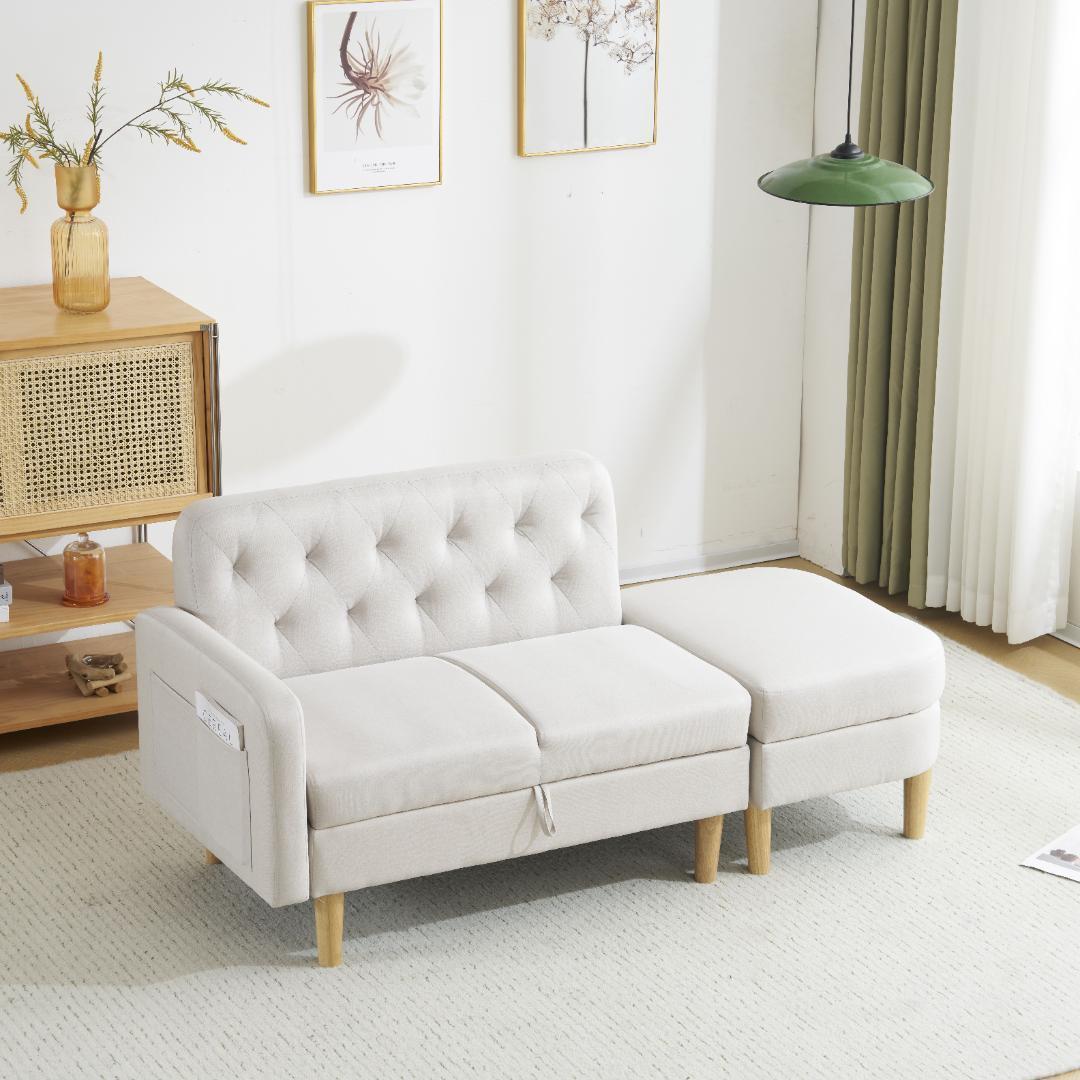 ソファ 2人掛け 3人掛け カウチソファ 収納付き オットマン ローソファ 北欧