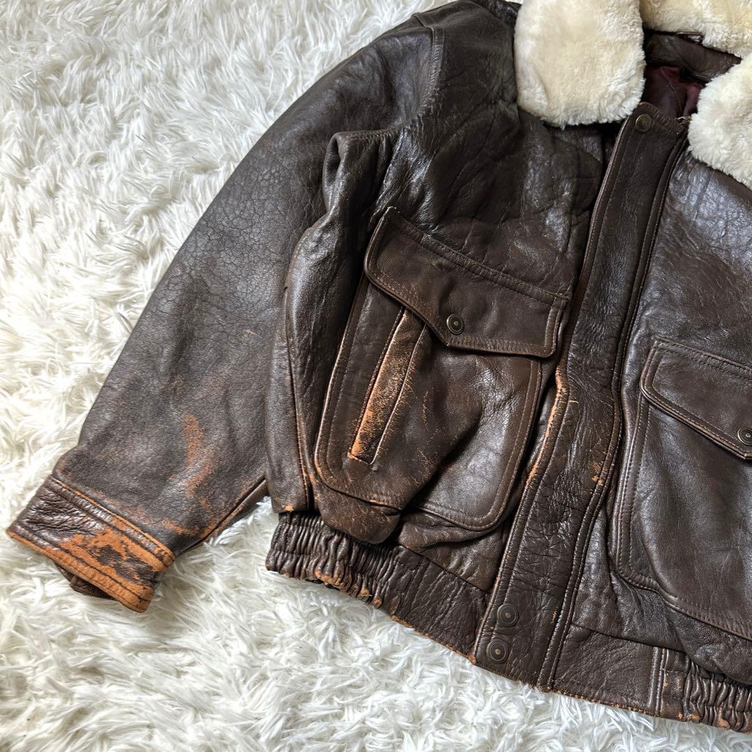 G1 A2 フライトジャケット 羊革 襟ボア着脱可 ブラウン LL