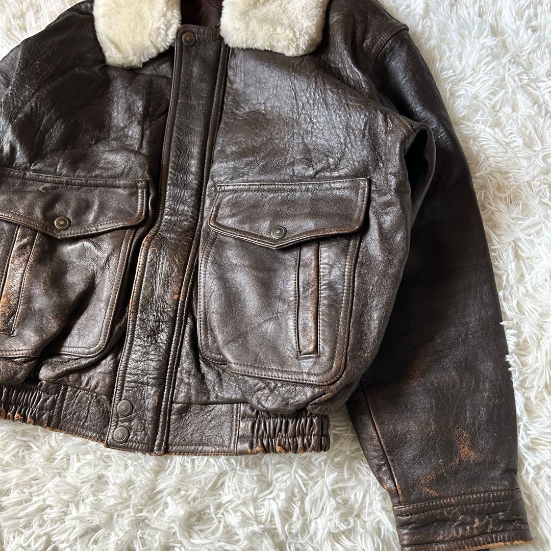 G1 A2 フライトジャケット 羊革 襟ボア着脱可 ブラウン LL