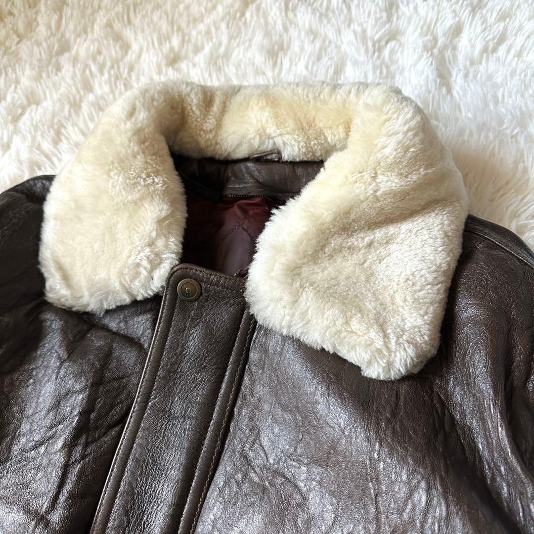 G1 A2 フライトジャケット 羊革 襟ボア着脱可 ブラウン LL