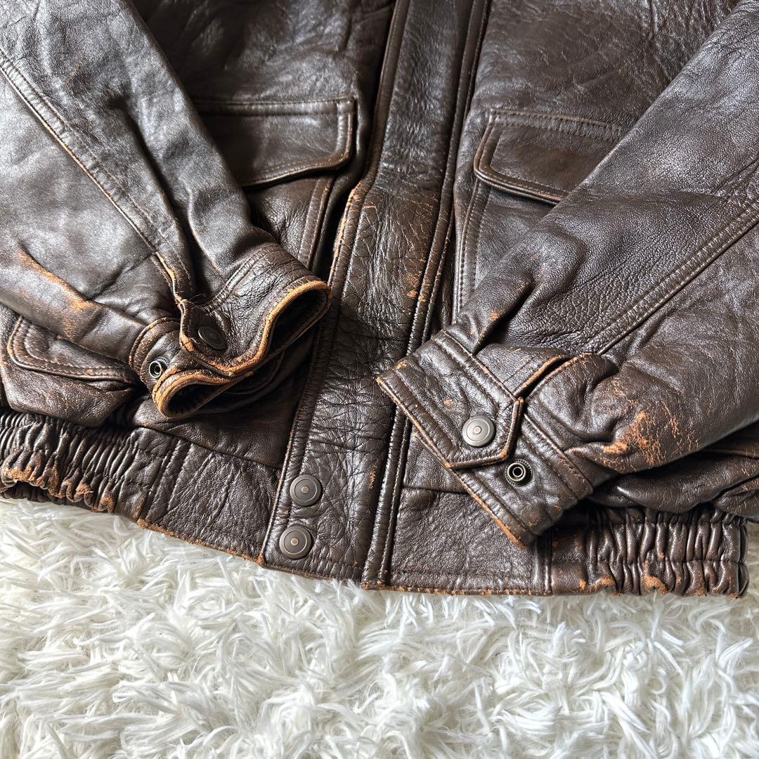 G1 A2 フライトジャケット 羊革 襟ボア着脱可 ブラウン LL