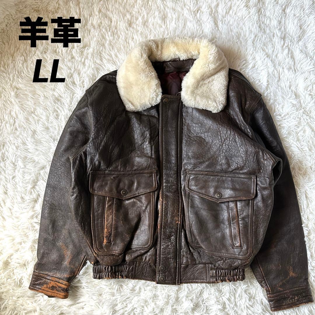 G1 A2 フライトジャケット 羊革 襟ボア着脱可 ブラウン LL