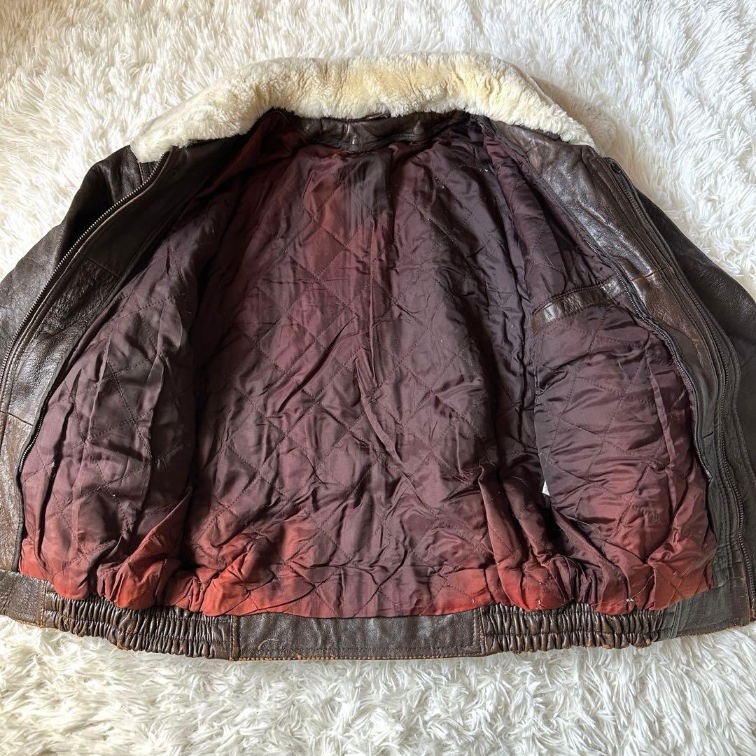 G1 A2 フライトジャケット 羊革 襟ボア着脱可 ブラウン LL