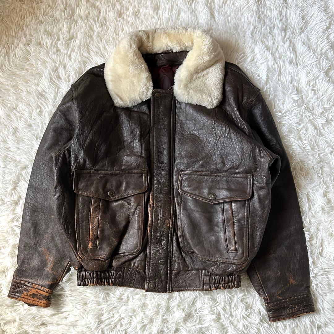G1 A2 フライトジャケット 羊革 襟ボア着脱可 ブラウン LL