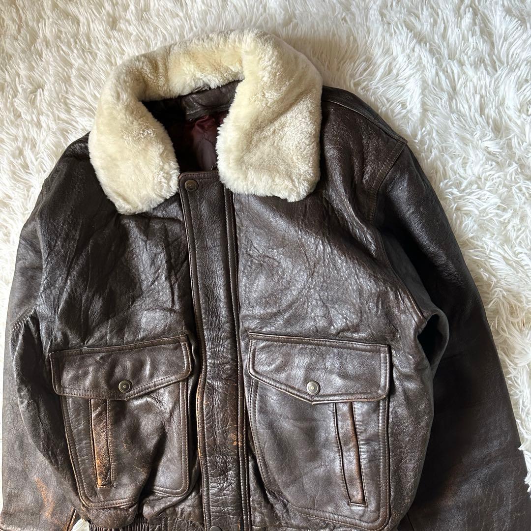 G1 A2 フライトジャケット 羊革 襟ボア着脱可 ブラウン LL