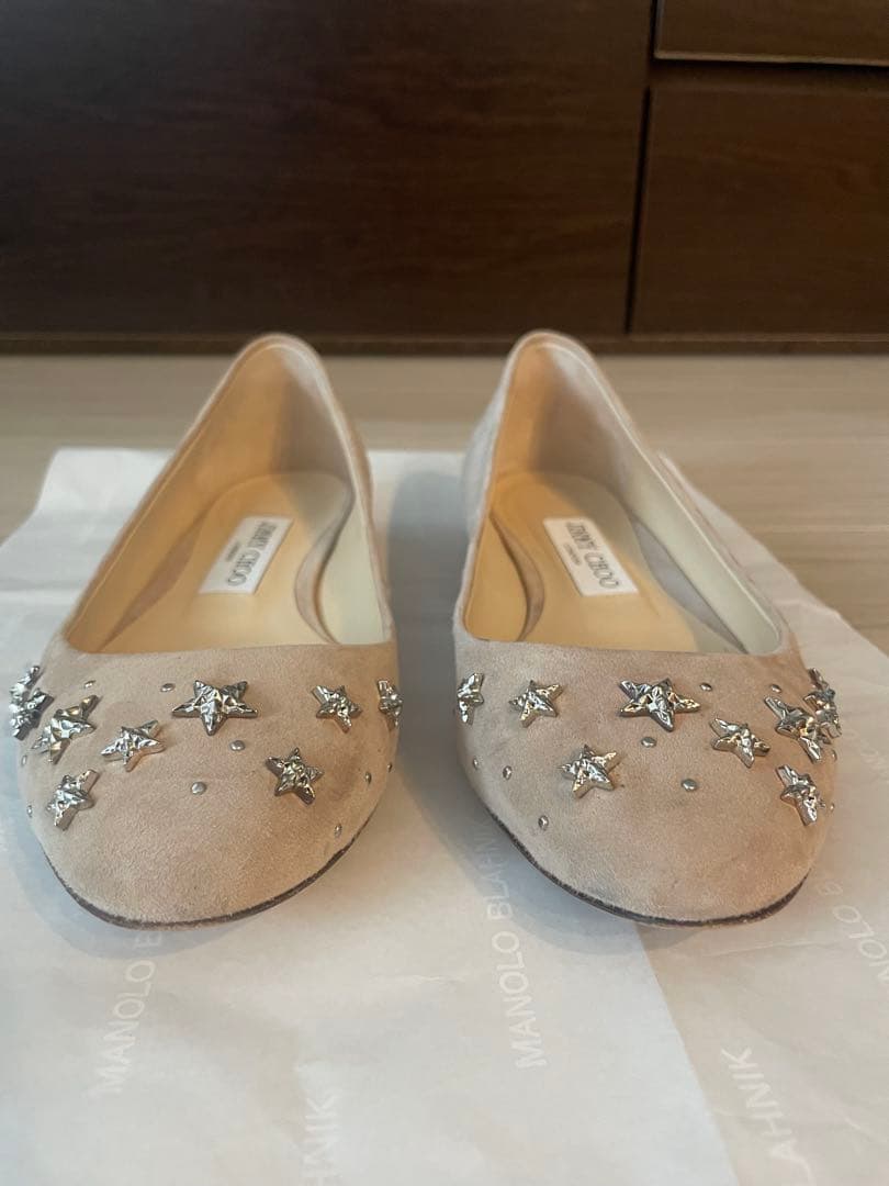 JIMMY CHOO ベージュ フラットシューズ 37½