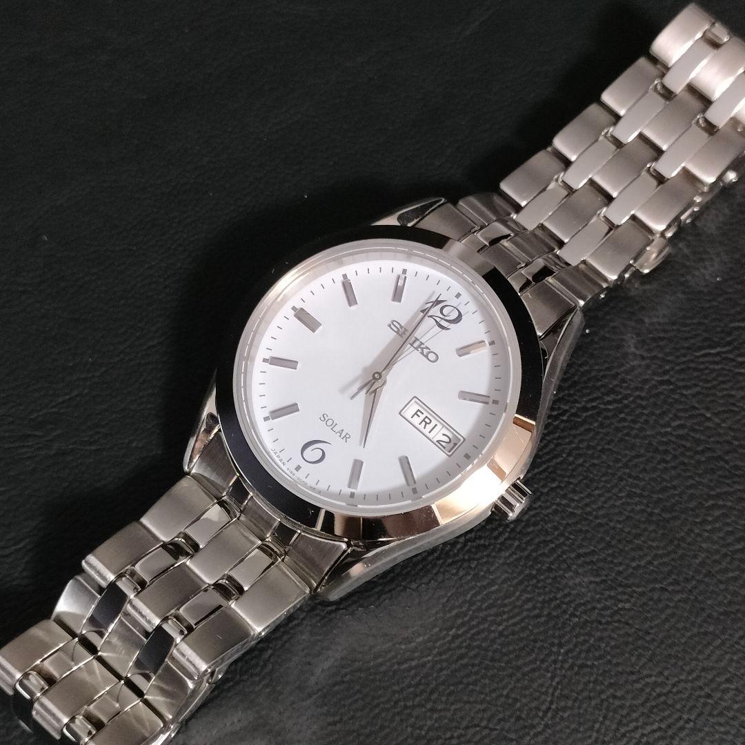 美品　SEIKO　セイコー　ホワイト　シルバー　ソーラー　メンズ　スピリット