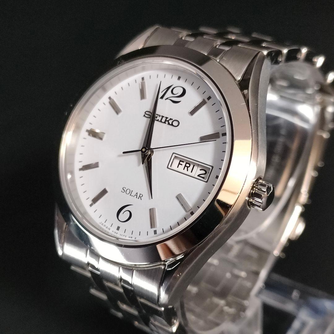 美品　SEIKO　セイコー　ホワイト　シルバー　ソーラー　メンズ　スピリット