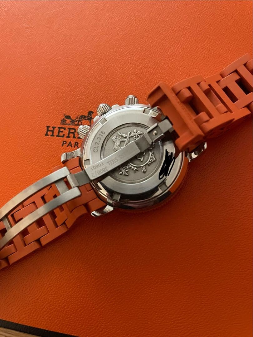 エルメス　クリッパー　ダイバークロノグラフ　ラバーオレンジ　ウオッチ　レディース
