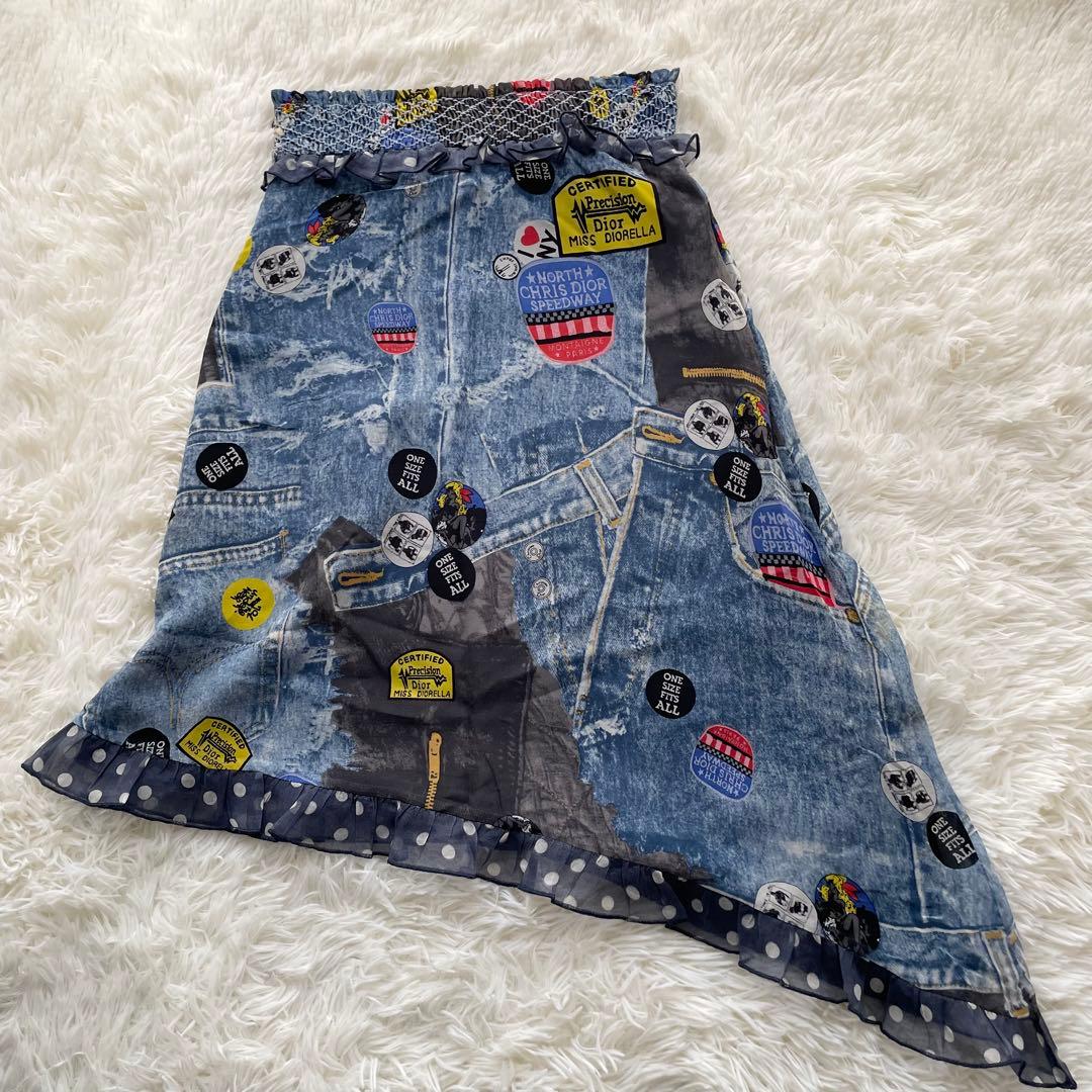 希少Chiristian Dior デニムプリント シルク100% スカート12