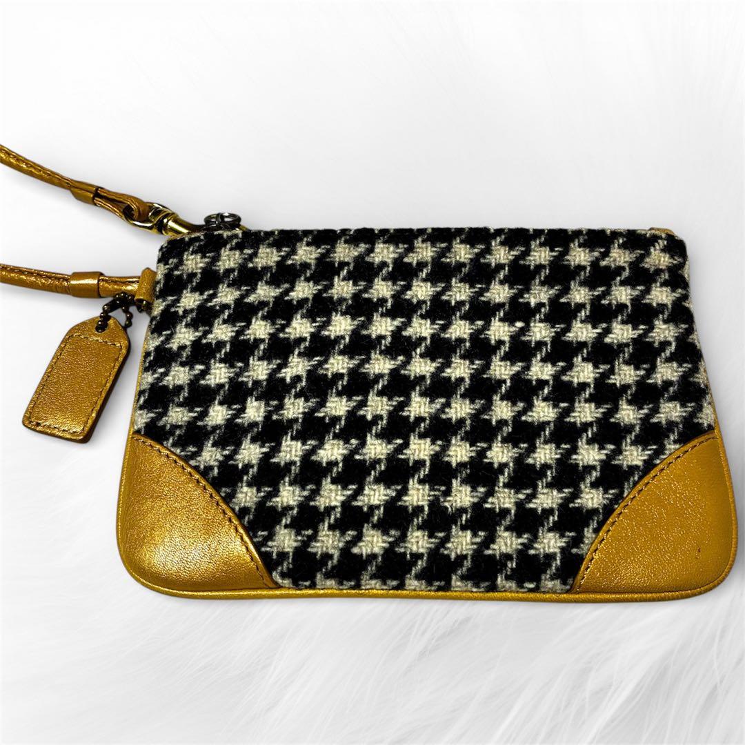 美品 COACH ワンショルダー バッグ アクセサリーポーチ チェック 千鳥格子