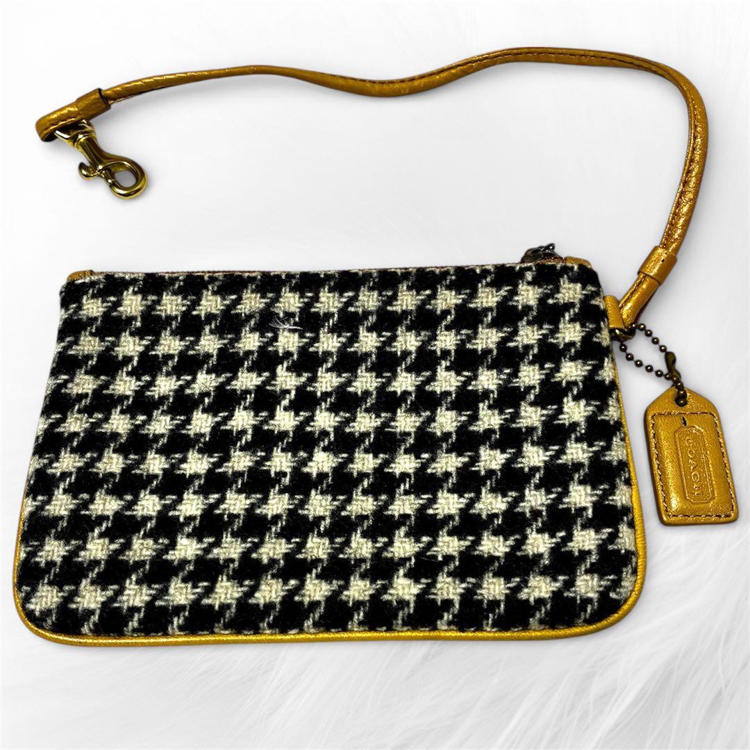 美品 COACH ワンショルダー バッグ アクセサリーポーチ チェック 千鳥格子
