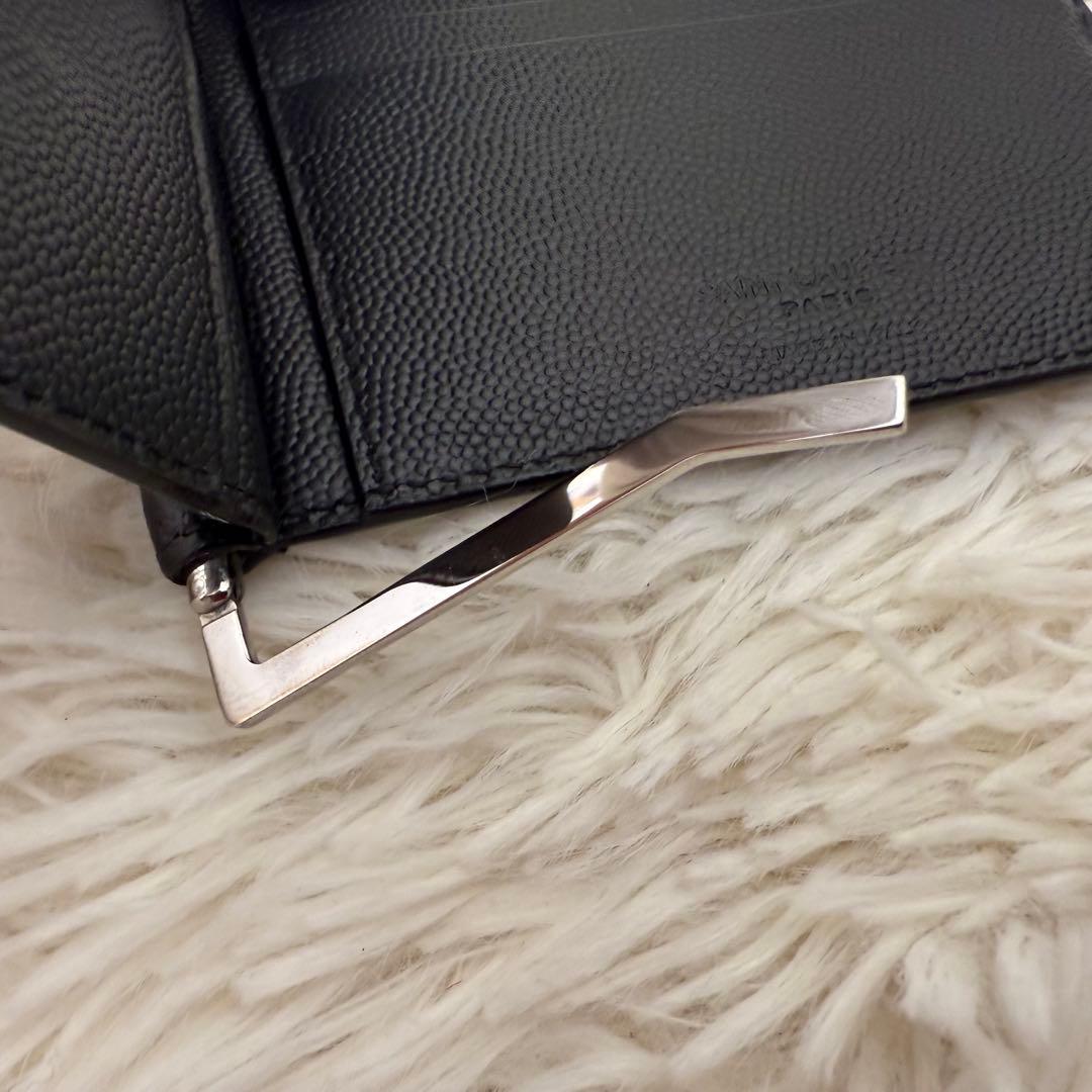 サンローラン マネークリップ 二つ折り財布 キャビアスキン ブラック 箱・保存袋