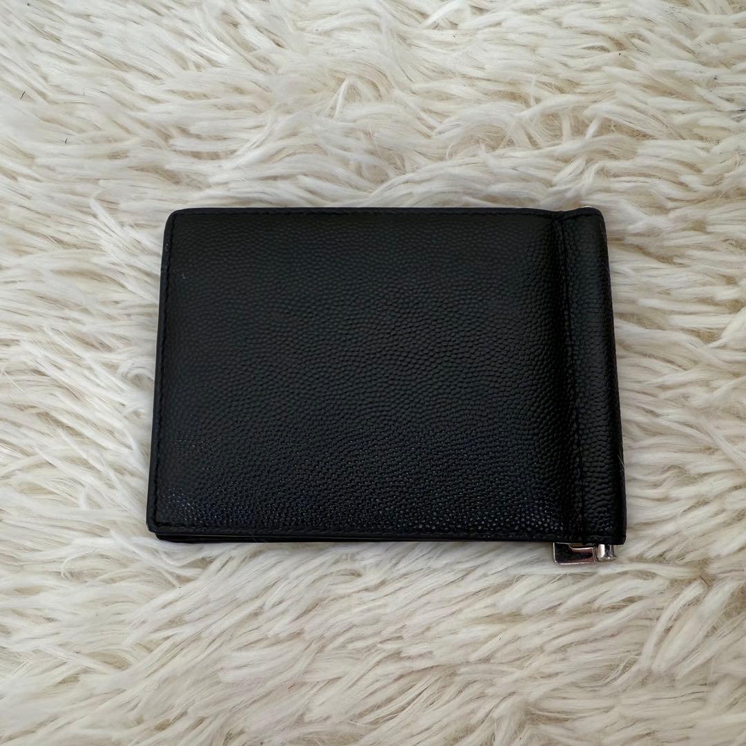 サンローラン マネークリップ 二つ折り財布 キャビアスキン ブラック 箱・保存袋