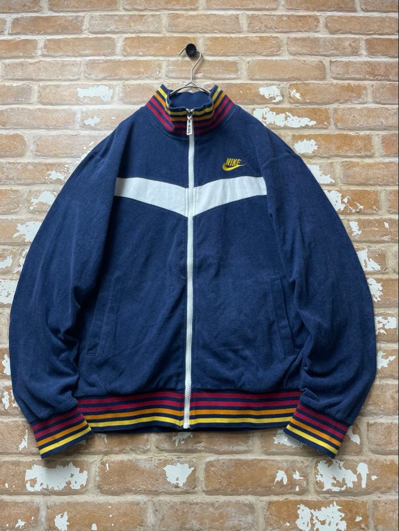 00s NIKE ナイキ　トラックジャケット　パイル地　y2k ネイビー　刺繍