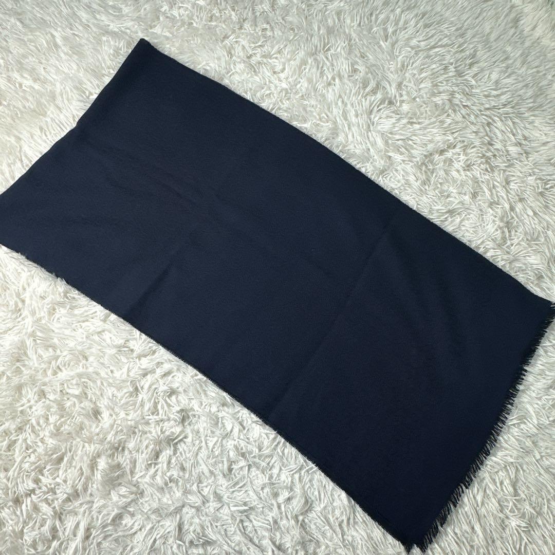 希少 CELINE ネイビー マフラー ストール フリンジ付き Cマカダム柄