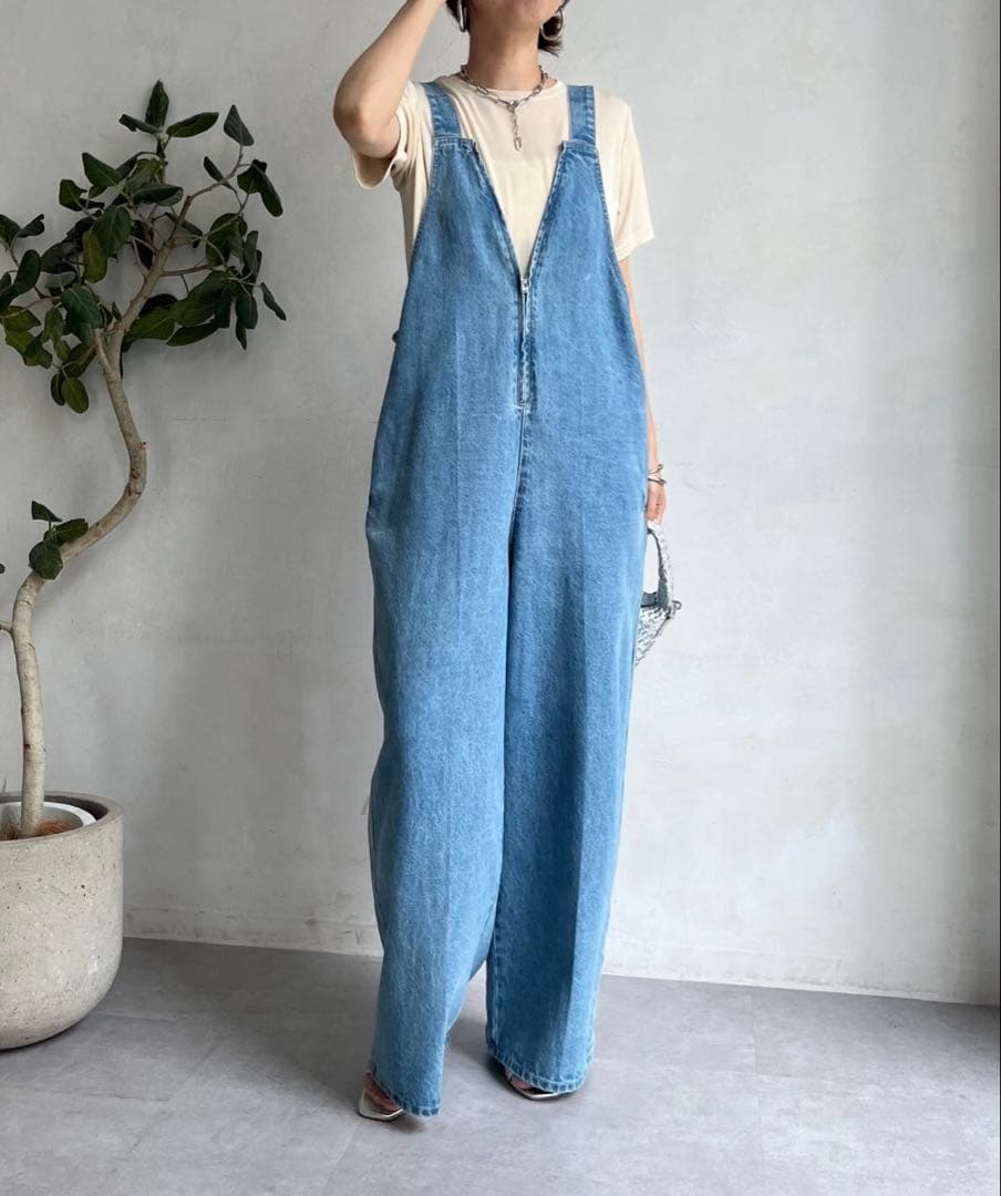 新品未使用　DOUDOU デニムフロントジップサロペット