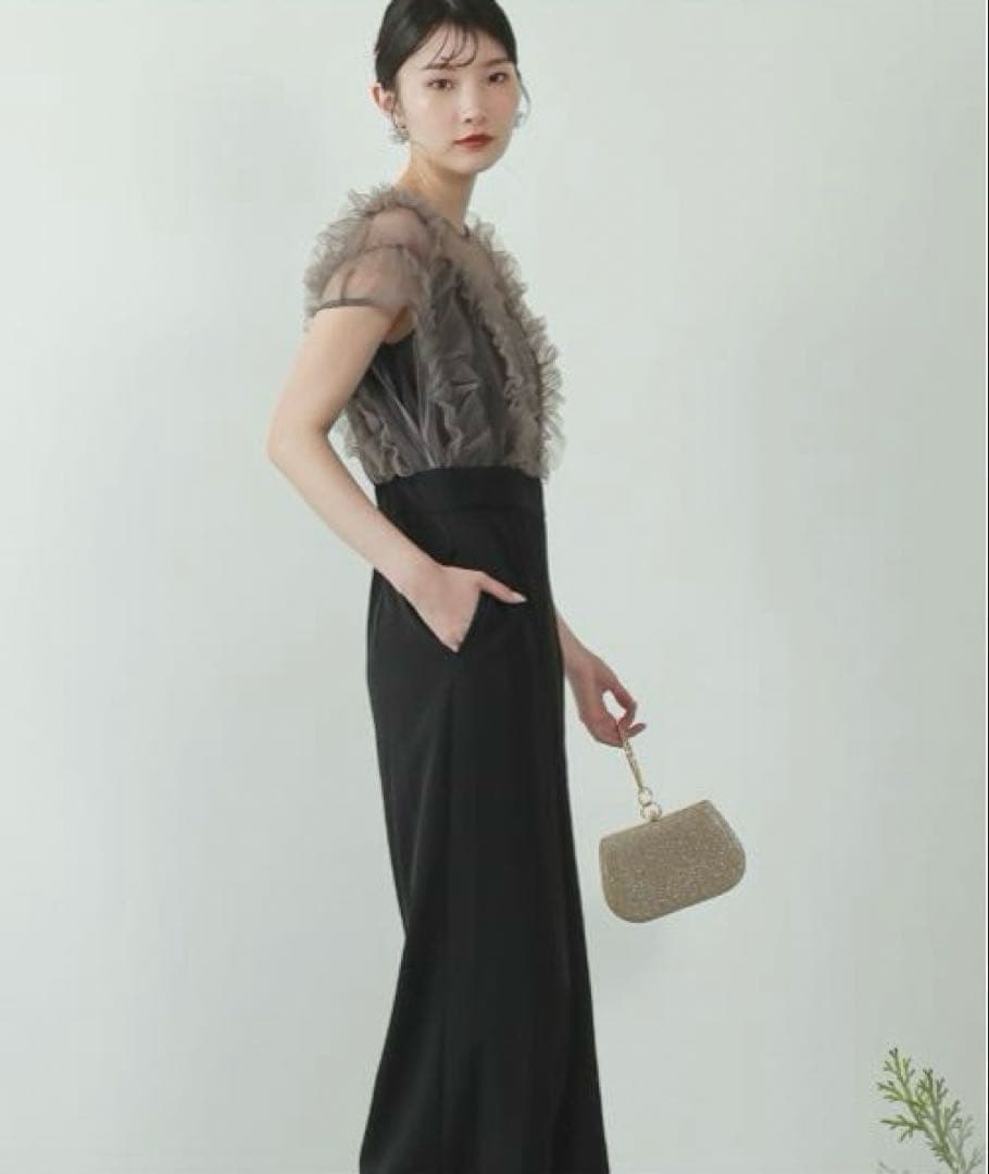 ボリュームチュールハイウエストパーティードレス M ブラック