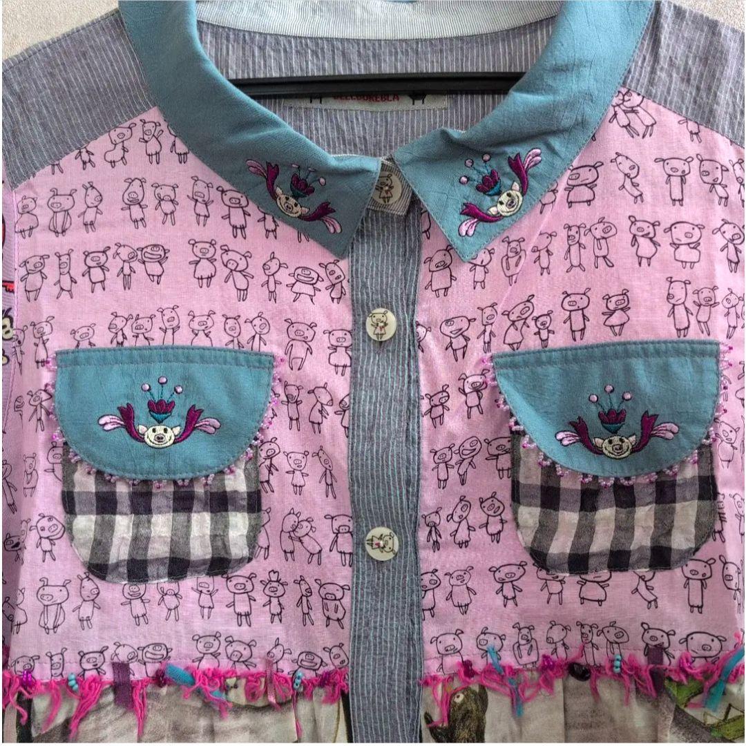 アルベロベロ ワンピース チュニックアニマル柄 パッチワーク 長袖