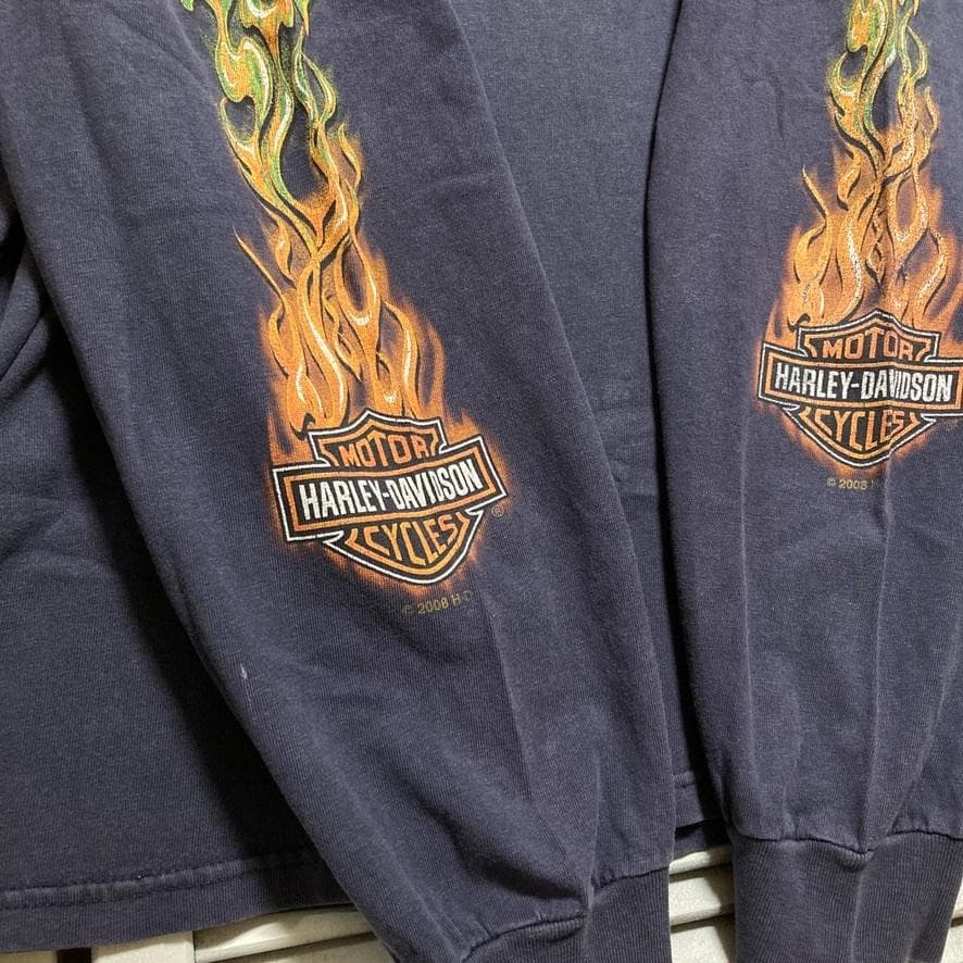 BMEB ロゴ Tシャツ 長袖 古着 紺色 ハーレー ダビッドソン 袖 プリント