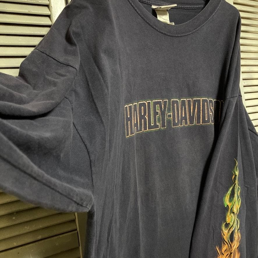 BMEB ロゴ Tシャツ 長袖 古着 紺色 ハーレー ダビッドソン 袖 プリント