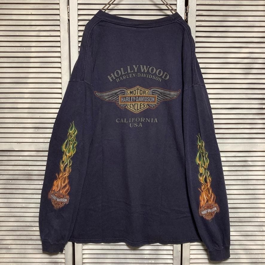 BMEB ロゴ Tシャツ 長袖 古着 紺色 ハーレー ダビッドソン 袖 プリント