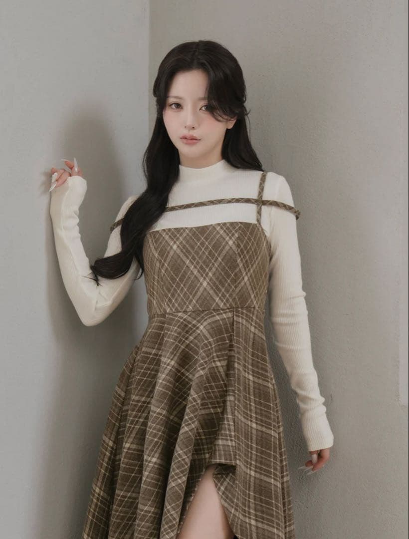 ダーリッチ Darich レイヤードチェックイレヘムミディワンピース