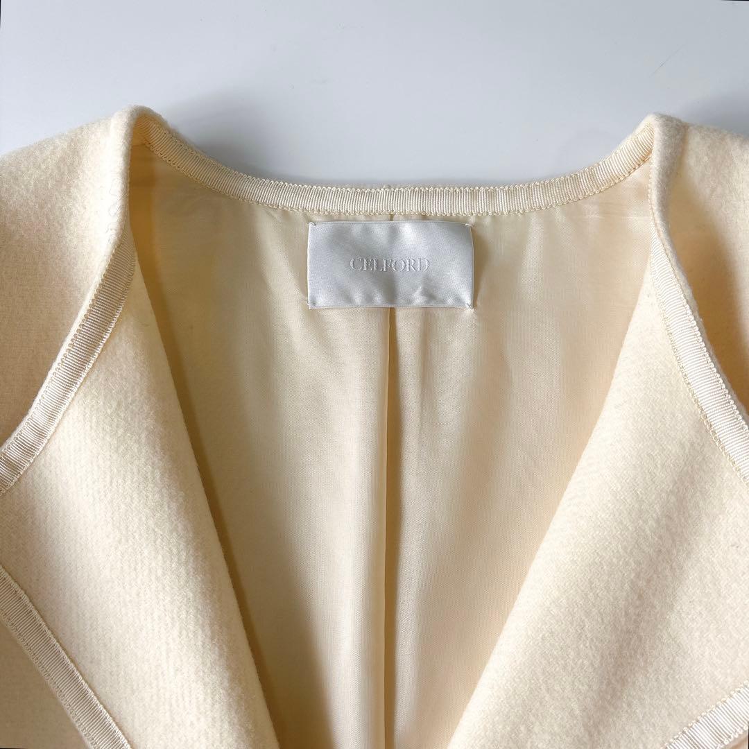 美品⁑セルフォード　ノーカラーショートコート　　アイボリー　36 Aライン　春