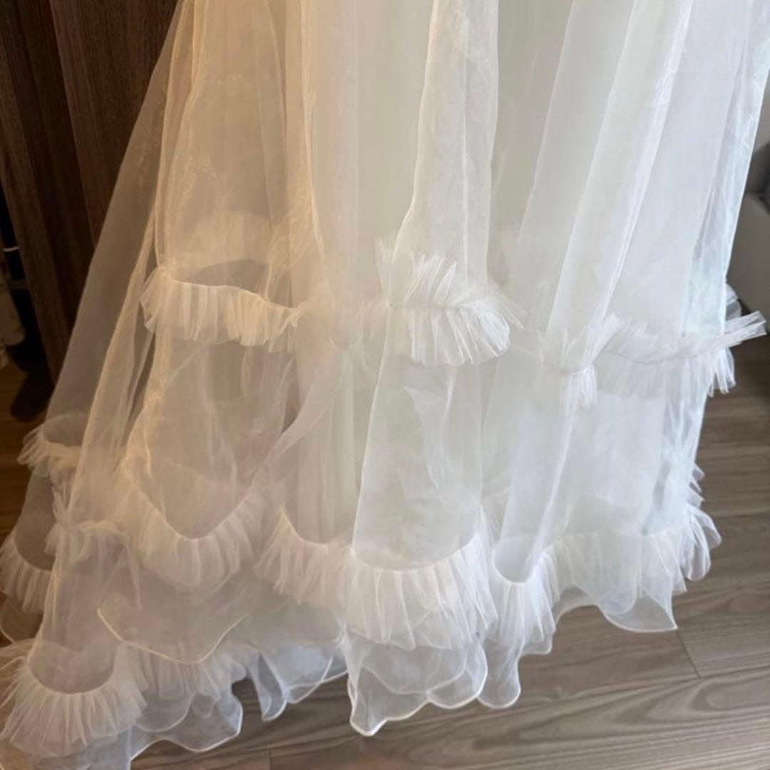 ドレスプロダクション　オフショルダー オーガンジー フリルドレス